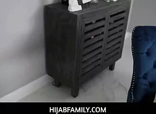 Arab girl Bianca Bangs keeps hijab on during intense huge cock pounding.