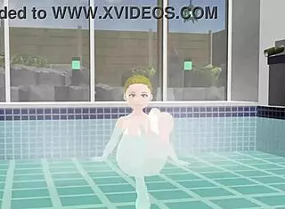 Anime woman boldly takes a bath in a Japanese public bath