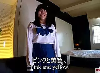 Cute 18-year-old in sailor uniform having fun in homemade video