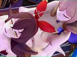 lisa dominates amber in futa genshin impact with hard doggystyle sex sounds.