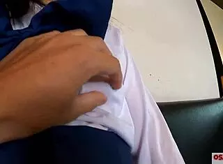 Cute 18-year-old in sailor uniform having fun in homemade video