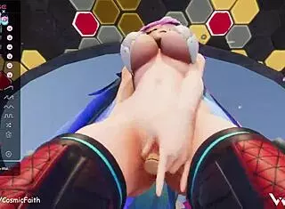 Hentai Vtuber Cosmic Faith rides dildo and squirts