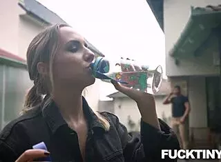 Want to see tiny Mona Blue's big tits in the garden?