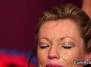 Hottie Gulps Cum In POV Bukkake Facial