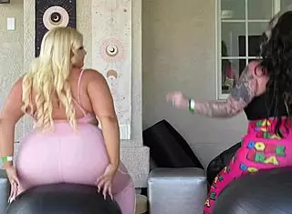 Bbc personal trainer getting his cock sucked by two blonde bbws in bisexual scene 😍