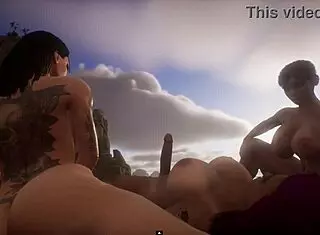 that beach shack orgy with futanari milf and group sex to synthwave beats