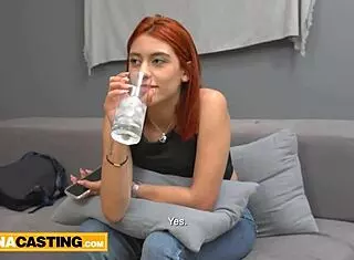 Tiny redhead latina gets pounded by big cock producer in casting