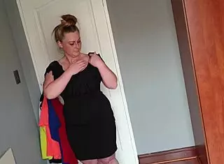 Fat girl trying on kinky dresses for solo fun