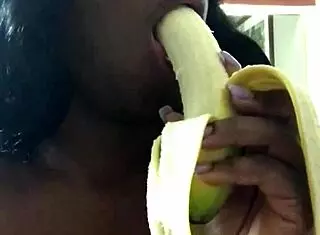 Ebony Black Mama Deepthroats Banana With Gagging And Choking!