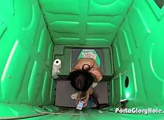 I'm at the porta gloryhole, so hungry for strangers' cum, can't wait!