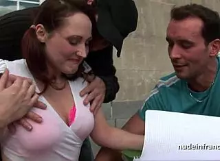 Redhead amateur student gets hard sodomy in outdoor threesome