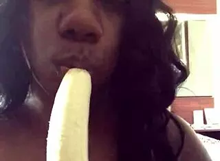 Ebony Black Mama Deepthroats Banana With Gagging And Choking!