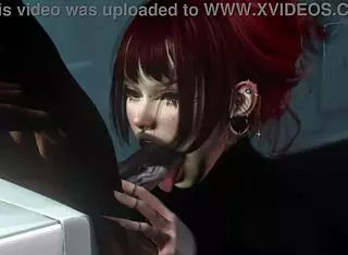 White slut boldly sucks deepthroat in public outdoor cartoon scene