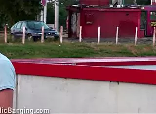 Very Cute Young Girl in Risky Public Threesome