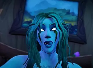 night elf rides hard in cowgirl position to orgasm