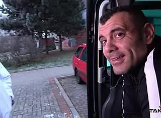 milf busty whore found on the street get cum covered pussy in driving van