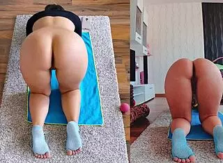 Dual Cam View of Naked Yoga Workout Session