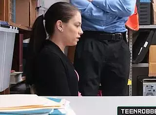 Officer Bobbi Dylan fucks the teen shoplifter roughly in the store