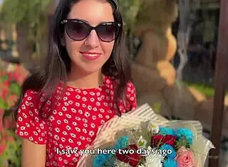 I gave flowers to a stranger and hope she lets me fuck her shaved pussy outdoor
