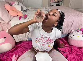 Fucking my face and spitting into a bowl