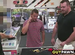 handsome guy fucks two pawn workers