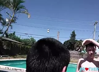 Threesome Boys Poolside Orgy Outdoor.