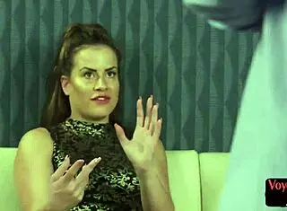 I watch this glamorous british babe in stockings as she tugs my wanker