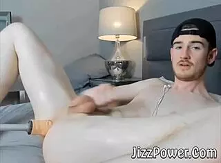 Pale twink performs solo anal on webcam, cumming hard