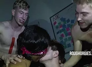 Frat twinks dive into rough initiation orgy
