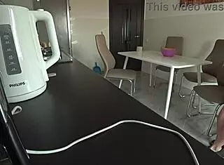 Wife Fucking Neighbor In Kitchen While Husband At Work For Debts.