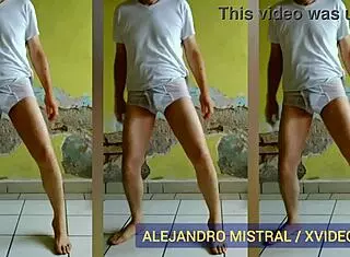 alejandro mistral says, 'look at me dancing in my wet underwear, showing off this big cock.'