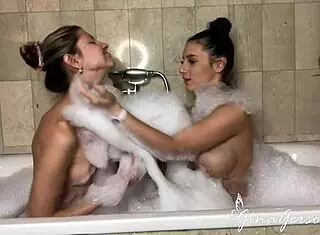 nelly kent and gina gerson kiss and touch in bathroom