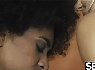 Ebony beauty joins a horny couple for passionate threesome sex.