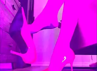 paulette lerouge dangles her sexy high heels in stockings for a fetish show