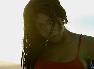 Ebony Model Mimi Desuka Performs A Striking Striptease By The Pool For Playboy