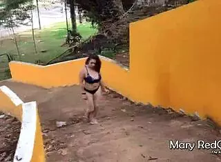 Caught masturbating in public, she had to suck off young studs