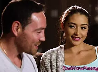 Fuck that brunette masseuse hard!