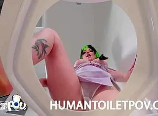 Kittycamtime surprised by human toilet in pov action