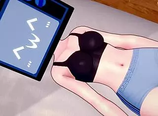 tv woman sweats in tight sportswear during hot exercises, hinting at more in the toilet.