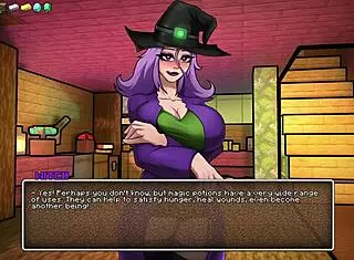 witch rides cowgirl in hornycraft parody game with big tits