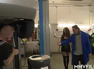 Petite Tattooed Babe Riding Multiple Dicks In Garage