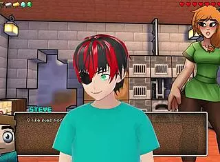 witch rides cowgirl in hornycraft parody game with big tits