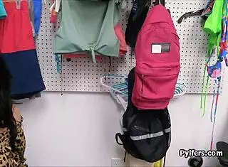 the hottie steals a bracelet while getting her tits and pussy fucked hard