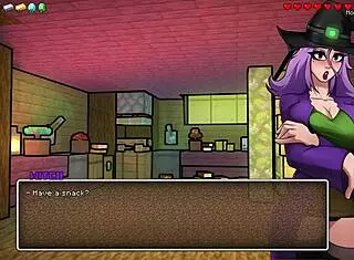 witch rides cowgirl in hornycraft parody game with big tits