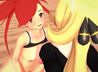 pokemon threesome with flannery and cynthia on beach.
