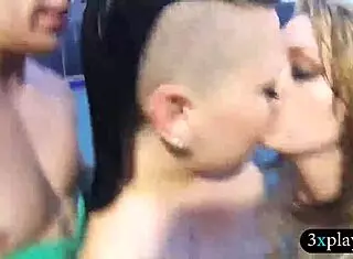 I watch two slutty babes sucking and getting pounded by pervert men outdoors