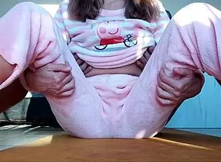Horny Petite Stepsister Teased with Small Tits in Pajamas!