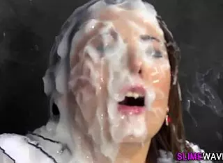 Euro Slut Soaking In Spunk From Blowbang