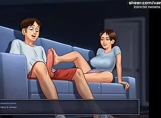 Hot blowjob and footjob on cam from sexy roommate in summertime saga gameplay part 2