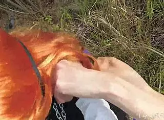 Kitty sucking stranger's dick and doggy fucking outdoors?